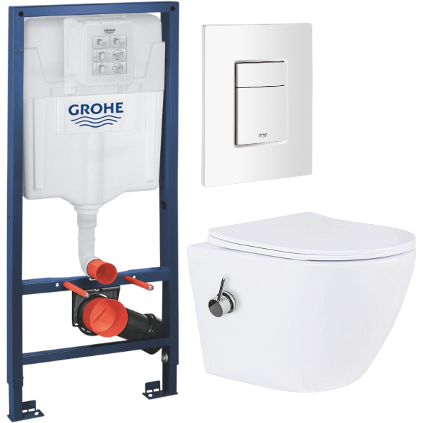 Комплект: инсталляция Grohe Rapid SL 38772SH0 с белой кнопкой и подвесным унитазом Amore di Mare Delio Tornado Bidet P203-XT
